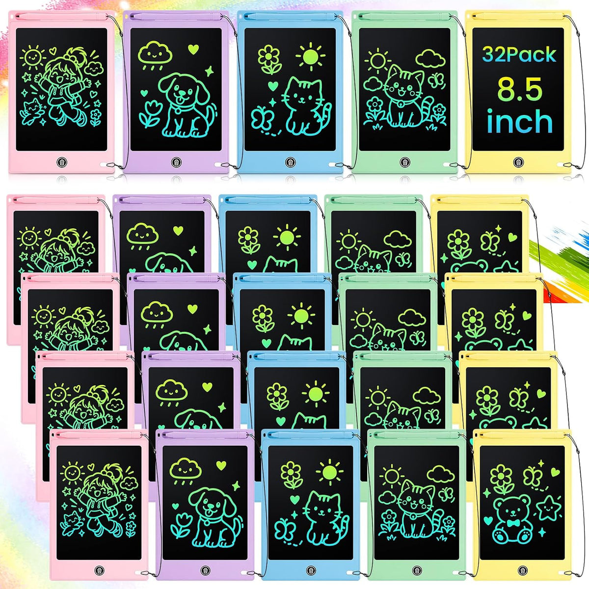 Zhehao LCD writing tablets for kids, 32 colorful 8.5 inch erasable doodle boards - view 7