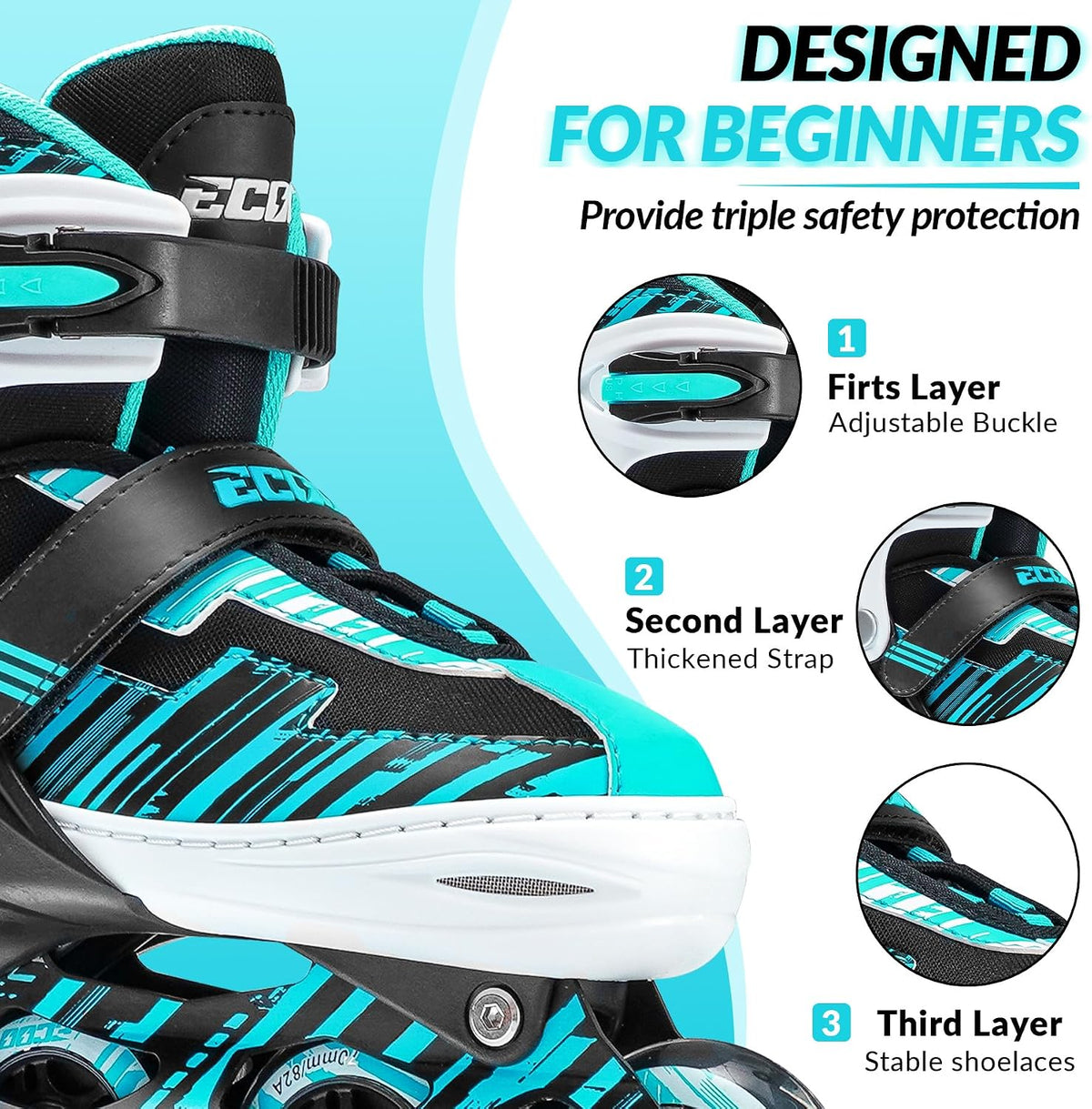 Adjustable Inline Skates for Kids Ages 4-12 – Fun for Kids & Family - Cyan / Large-Youth（3-6 US） - image 4