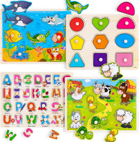 Wooden Peg Puzzles for Kids 3 4 Year Old, Shapes, Alphabet