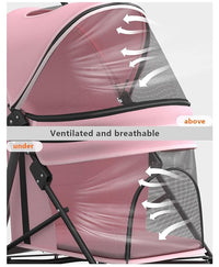 Pet Stroller with 4 Wheels for Small/Medium Pets, Portable Travel Foldable Carrier Jogger for Dog Cat Puppy Kitty, Rear Wheel Breaks, Storage Basket, Visible Mesh with Weather Cover (Pink)