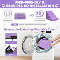 Dog Ramp and Stair for Bed 16" H-20 H,3-Step Cat Stair for Sofa and Chair,4-Step Dog Ramp for High Bed and Window,Durable Nonslip Fabric Cover for Indoor (Purple-20 H, Pet Friendly, 4)