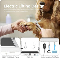 Heavy Duty Electric Lifting Pet Dog Grooming Table for Large Dogs with Overhead Arm, Anti-Skid Rubber Desktop and Powerful Motor, 50'' / White