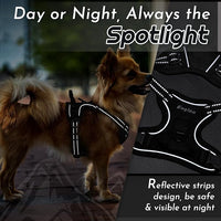 Eagloo Small Dog Harness No Pull, Service Vest with Reflective Strips and Control Handle, Adjustable and Comfortable for Easy Walking, No Choke Pet Harness with 2 Metal Rings, Black, XS