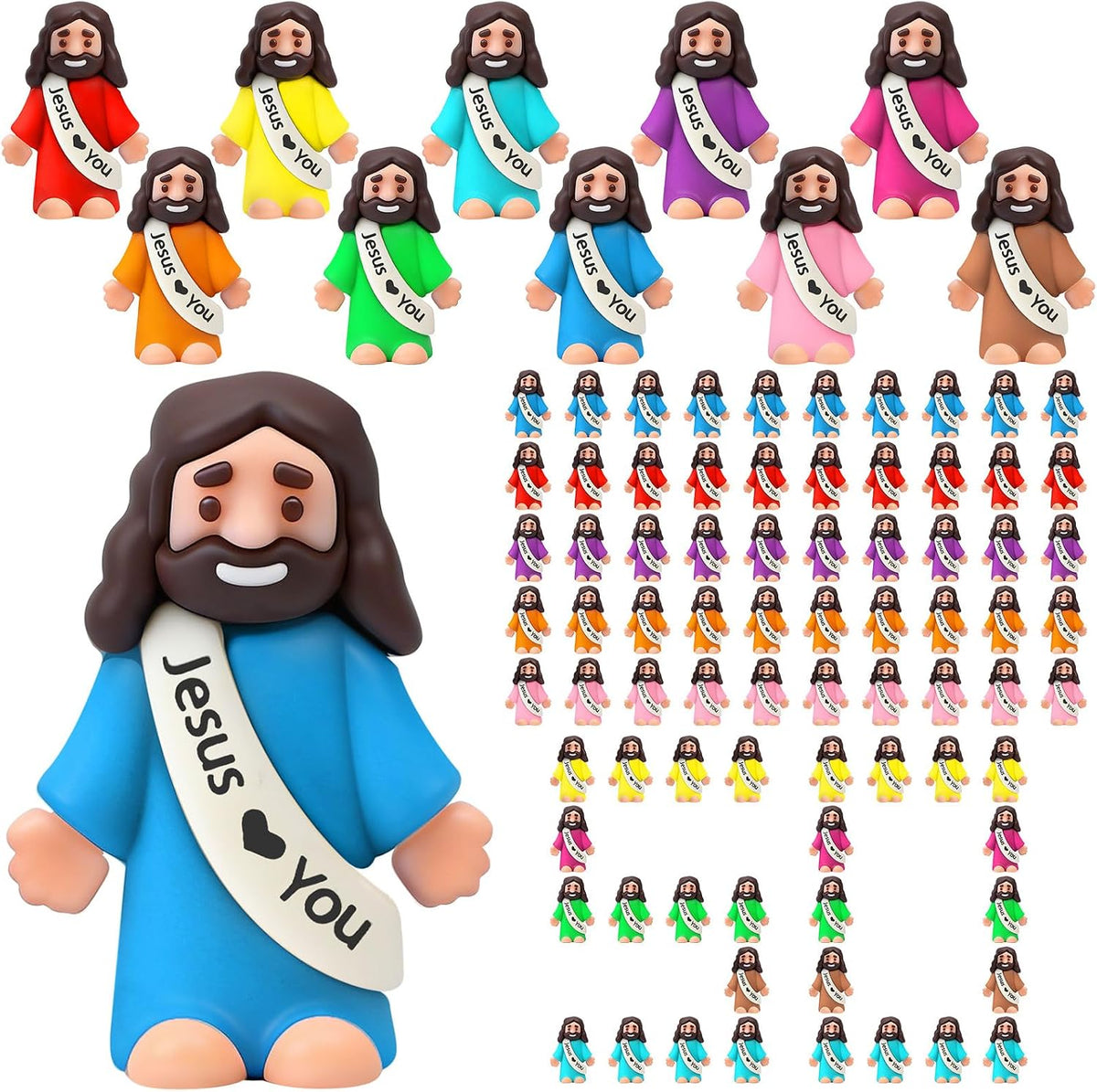 Bememo 50pcs Mini Jesus Loves You Religious Figures - Colorful