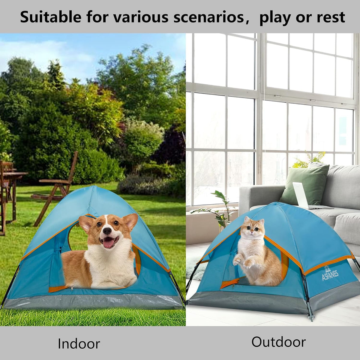 ASFANES Foldable Pet Tent for Medium Dogs & Cats - Blue / M - image 3