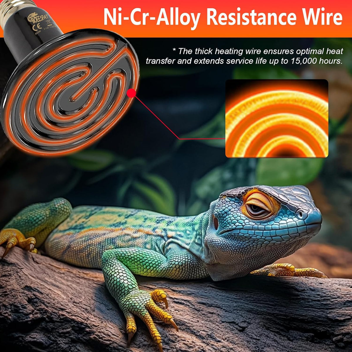 150W Reptile Heat Lamp, Pack of 2 Ceramic Heat Emitters for Reptile Geckos, Lizard, Iguana, Bearded - 60 Watts / 2pcs/Black - image 3