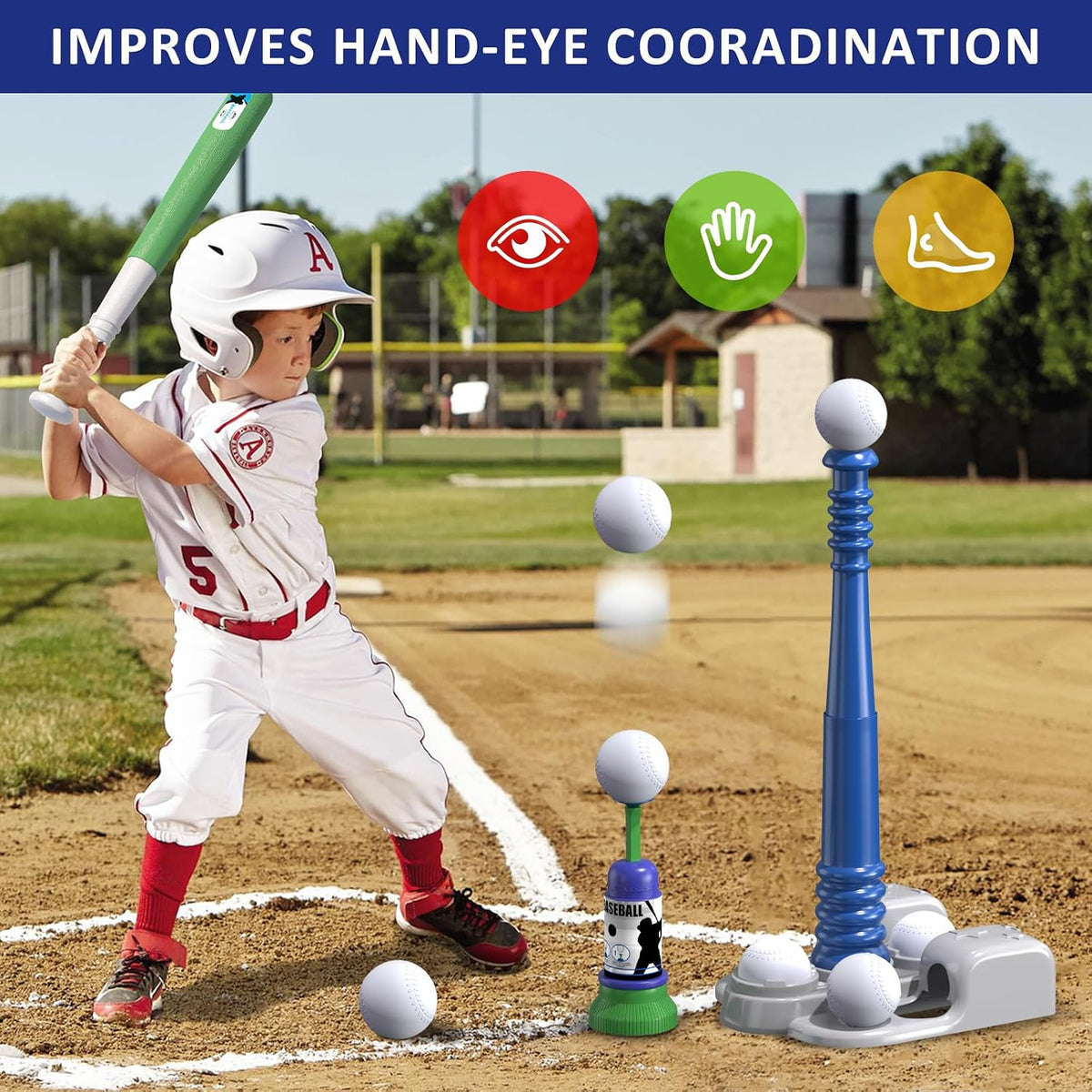 QDRAGON 2 in 1 T Ball Sets for kids Automatic Pitching Machine – Fun for Kids & Family - Blue - image 4