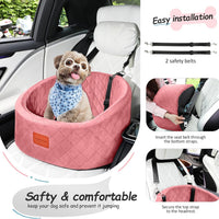 Lealchum Dog Car Seat for Small Dogs Up to 30 Lbs with 2 Safety Dog - Pink / Small - image 4