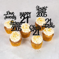 24PCS Black Happy 50th Birthday Cupcake Toppers Fifty Straight Outta - Black / 21st - image 4
