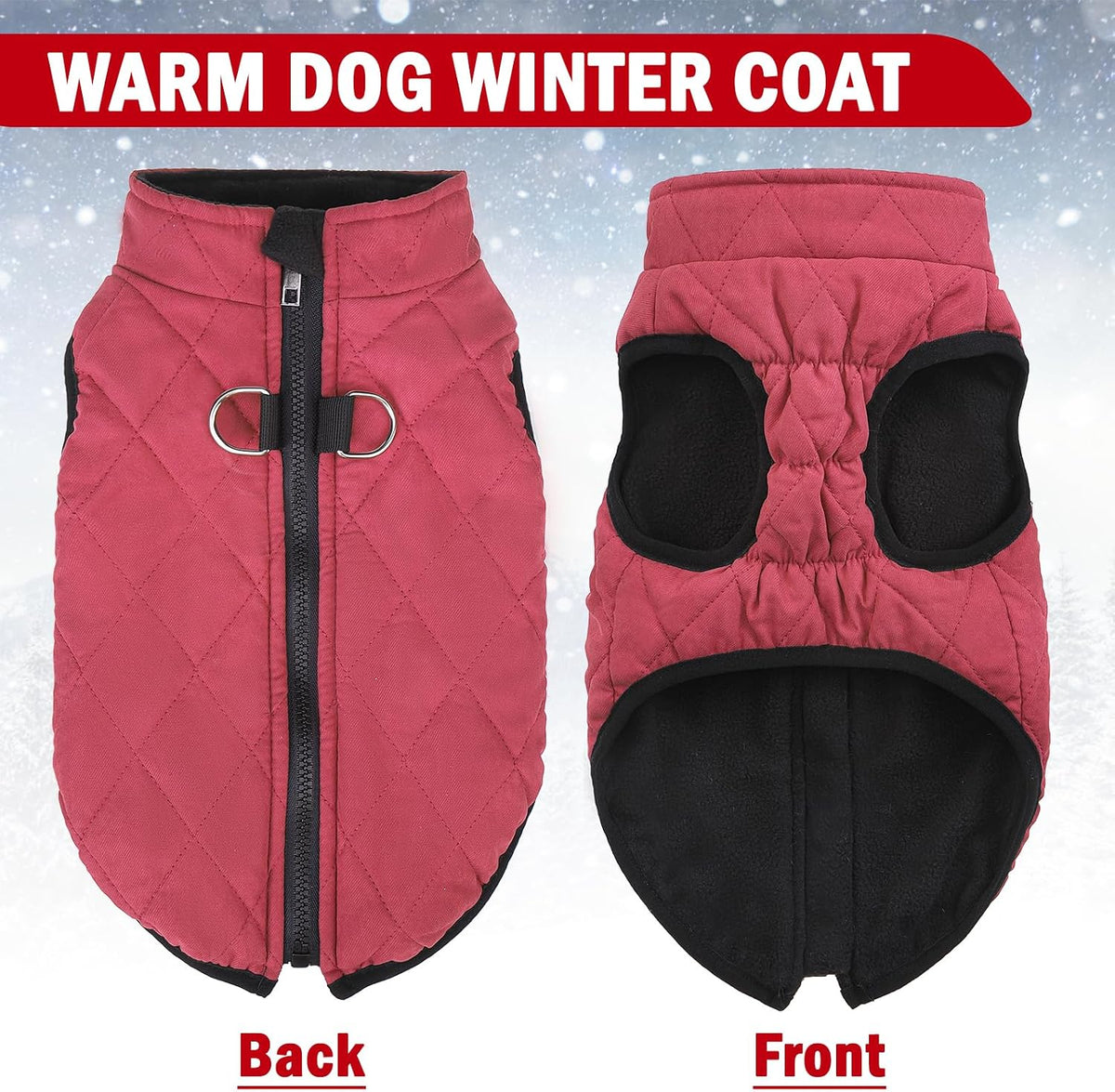 Winter Dog Vest Coat with Harness Built in – Essentials for Dogs - #1 Red - Matte / XL(Chest 21.5")-Regular - image 3