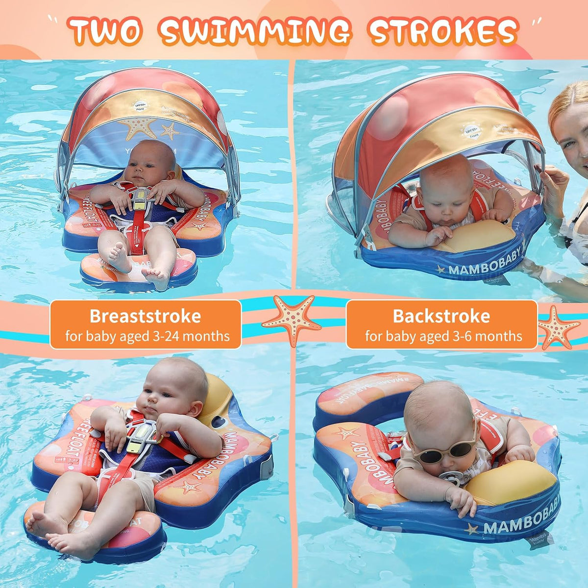 Baby Floats for Pool with Canopy Removable Sun Protection Canopy - New starfish - image 4