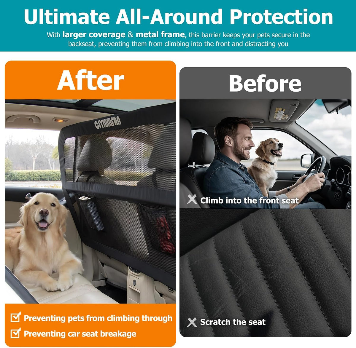 Dog Barrier for Car Back Seat & Cargo Area with Wider Coverage - Large-for Large SUV/Full-Size SUV, Sedan & Truck - image 2