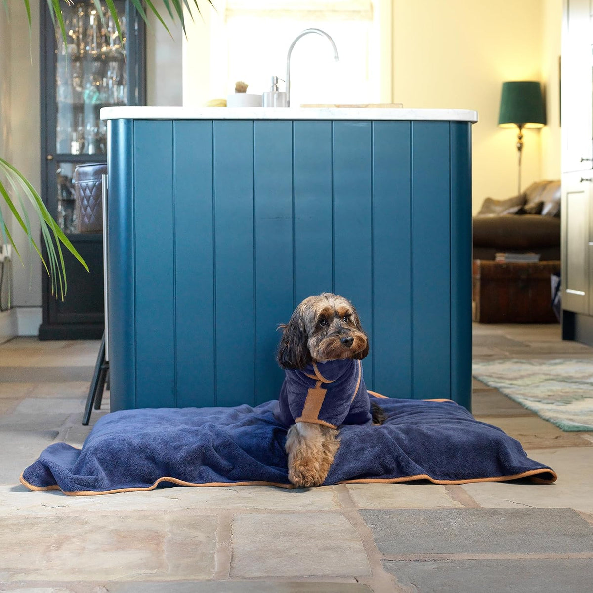 Lucky Pooch Dog Robe, Luxurious Dog Bathrobe - M / French Navy - image 3