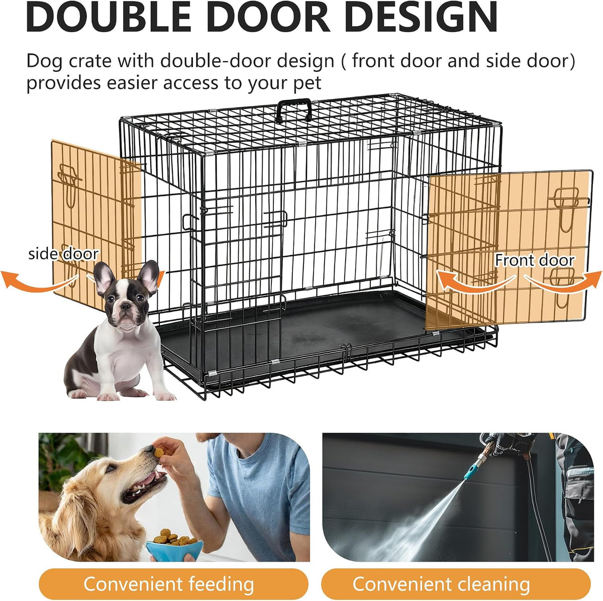 FDW, 48" Foldable Metal Dog Crate, Cage for XL Dogs - Dark Black / 42 Inch Double Door - image 4