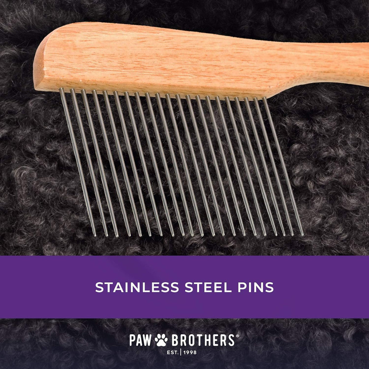 Paw Brothers poodle comb with wooden handle and extra long stainless steel teeth - view 4