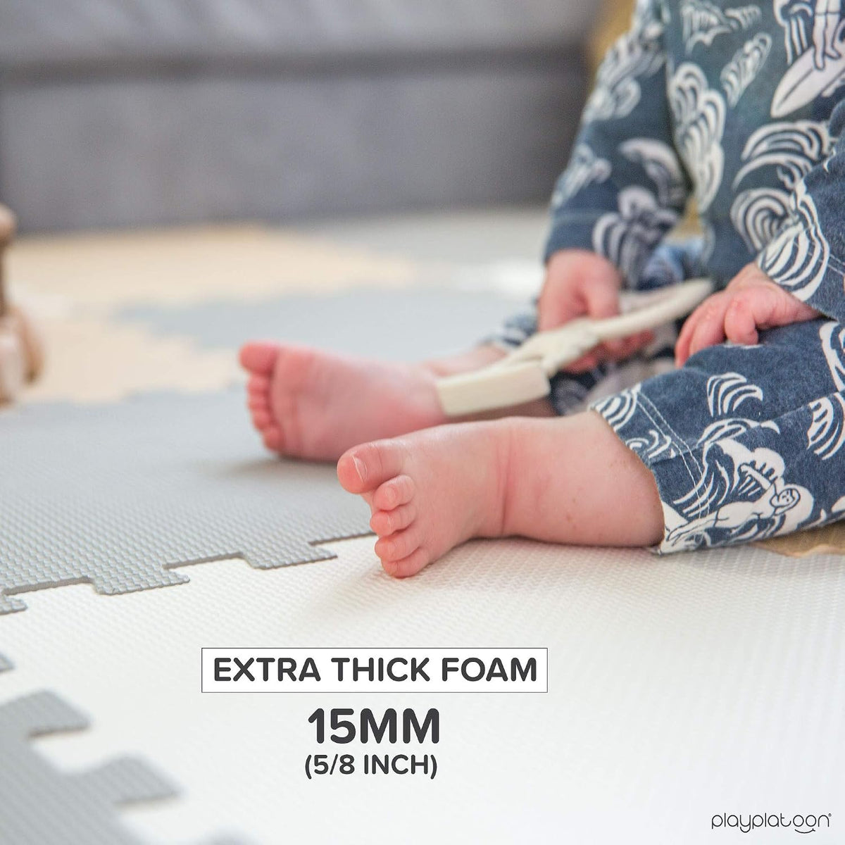 Non-Toxic Extra-Thick 36 Piece Children Play & Exercise Mat - 6 ft x 6 ft (Square) / Warm Grey/Cream/Sand - image 3