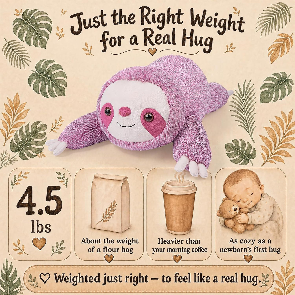 gnomantic Turtle Weighted Stuffed Animals, Plush Pillow for Kids – Fun for Kids & Family - Purple Sloth / Medium / Sloth - image 3