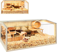 Hamster Cage Chewproof, Large Hamster Cages and Habitats - Natural Oak Wood / 48"L x 20"W x 20"H / Openable Window Roof