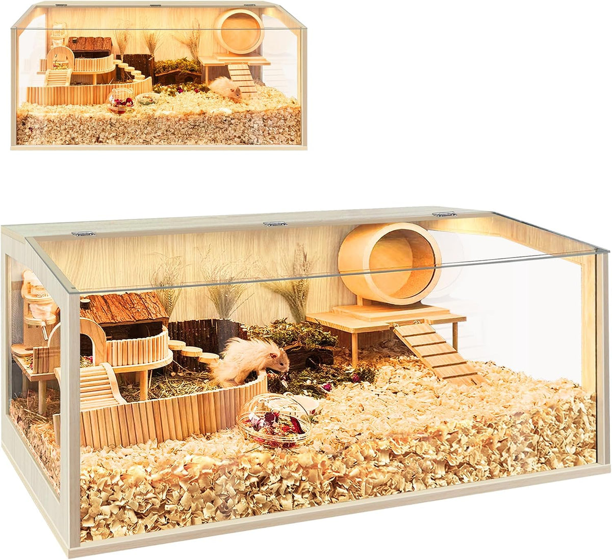 Hamster Cage Chewproof, Large Hamster Cages and Habitats - Natural Oak Wood / 48"L x 20"W x 20"H / Openable Window Roof