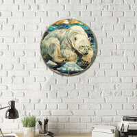 Lygond Metal Sign Tin Sign Circular Stained Glass Polar Bear Garden Tin Sign for Pet 8×8 Inches