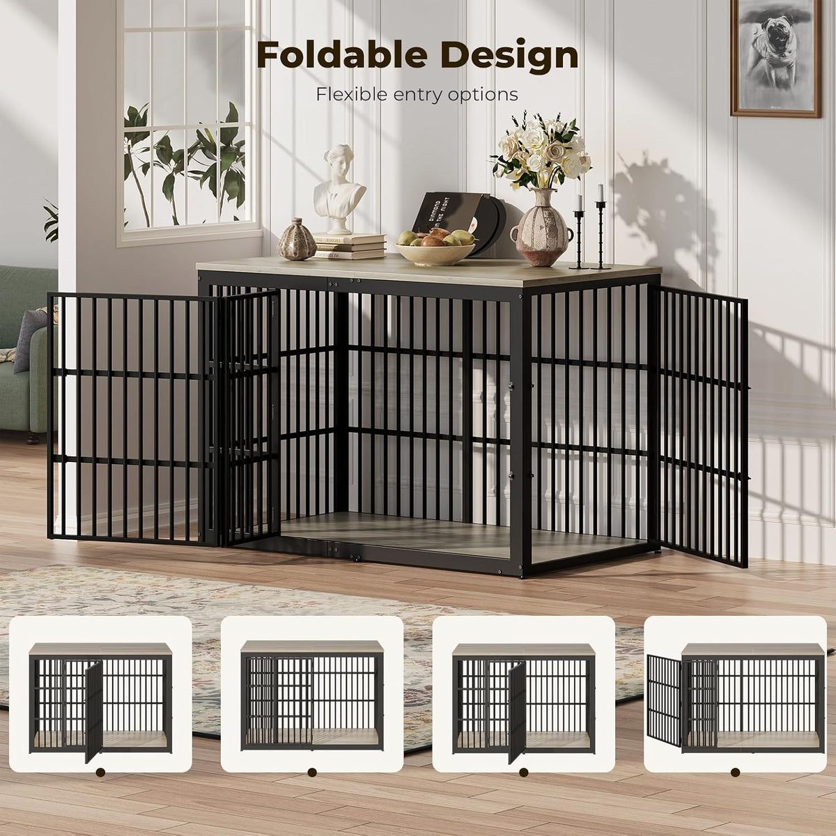 Lyromix 54" Dog Crate Furniture with Foldable Door - Grey / 53.8"L x 31.9"W x 37.2"H - image 2