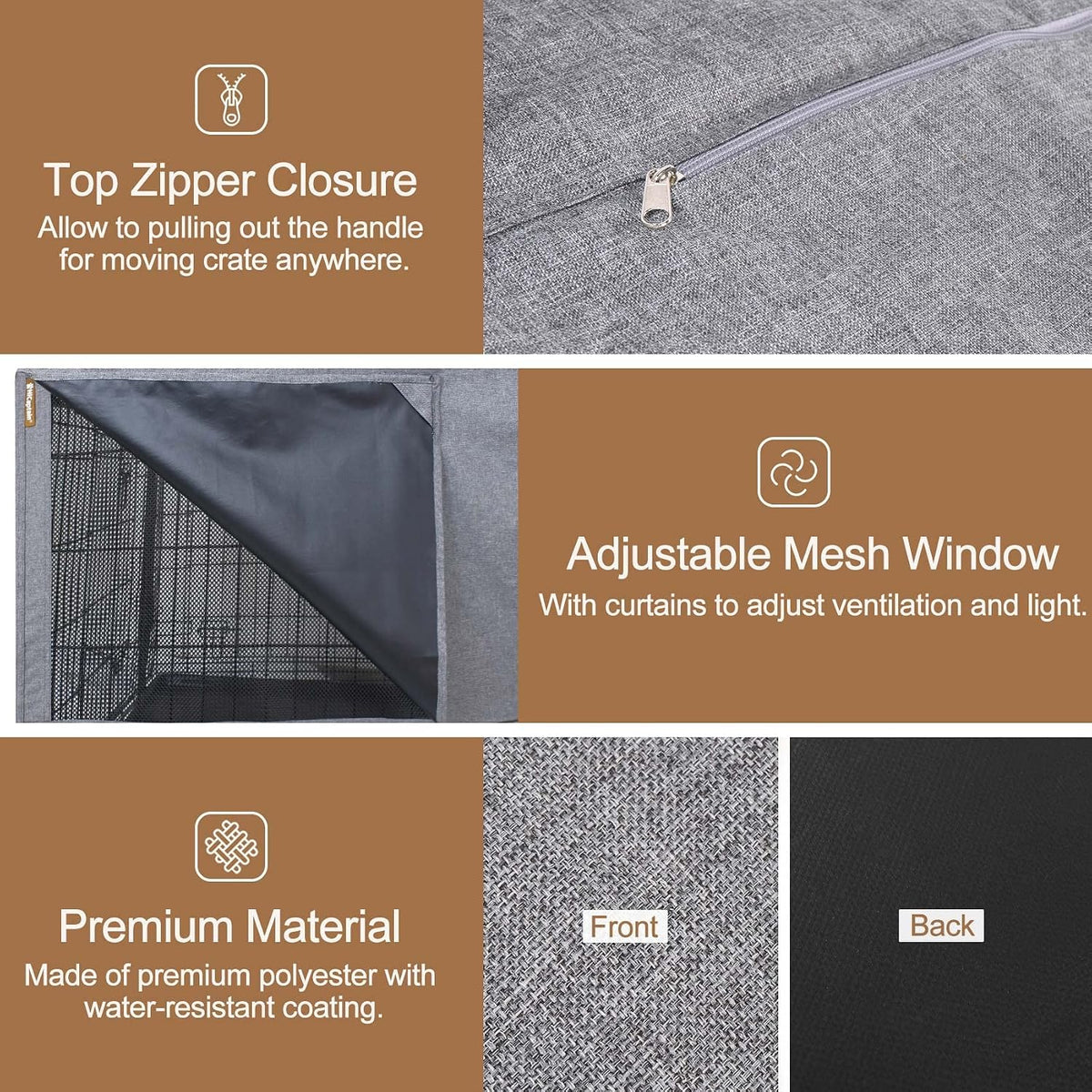 42-Inch Dog Crate Cover with Mesh, Waterproof Kennel Cover - 24.0"L x 18.0"W x 20.0"H / Grey - image 2