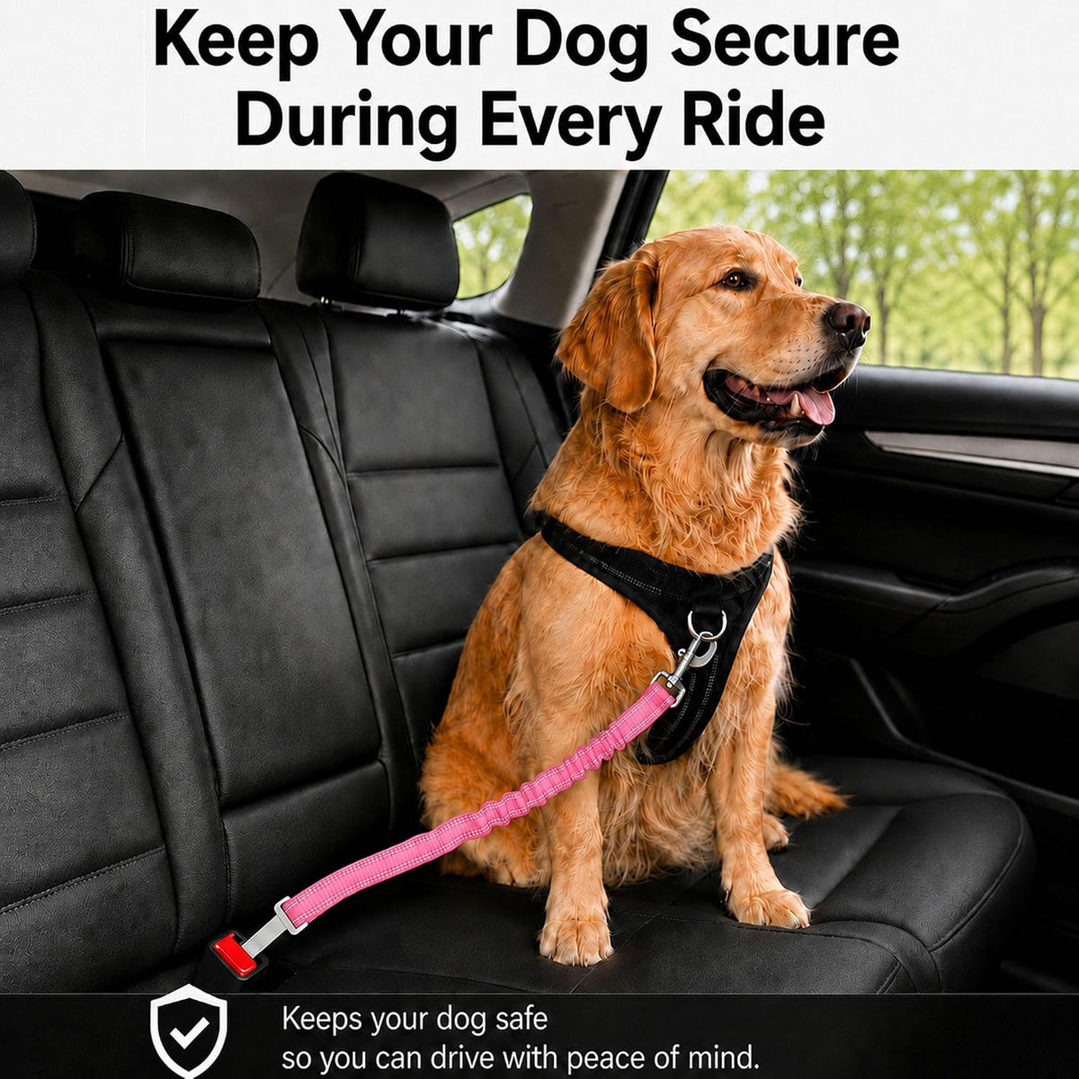 Dog Seat Belt 2Pcs, Retractable Pet Car Harness - Pink - image 2