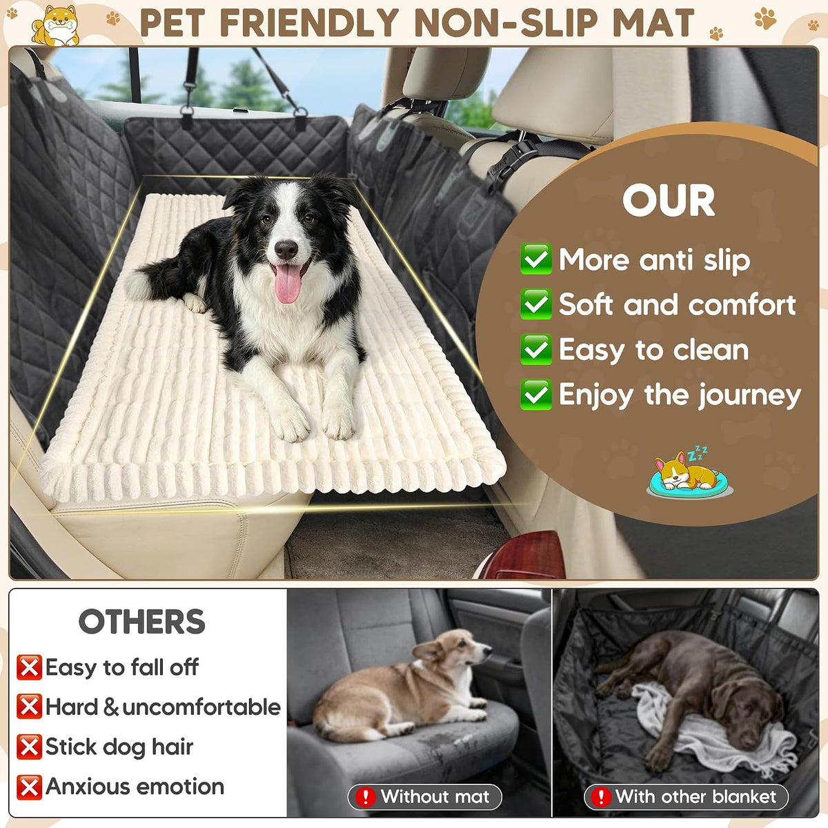 Dog Car Bed, Non-Slip Backseat Dog Bed Mat 50" L×24.6" W – Essentials for Dogs - Beige / Medium (50"L×24.6"W) - image 4