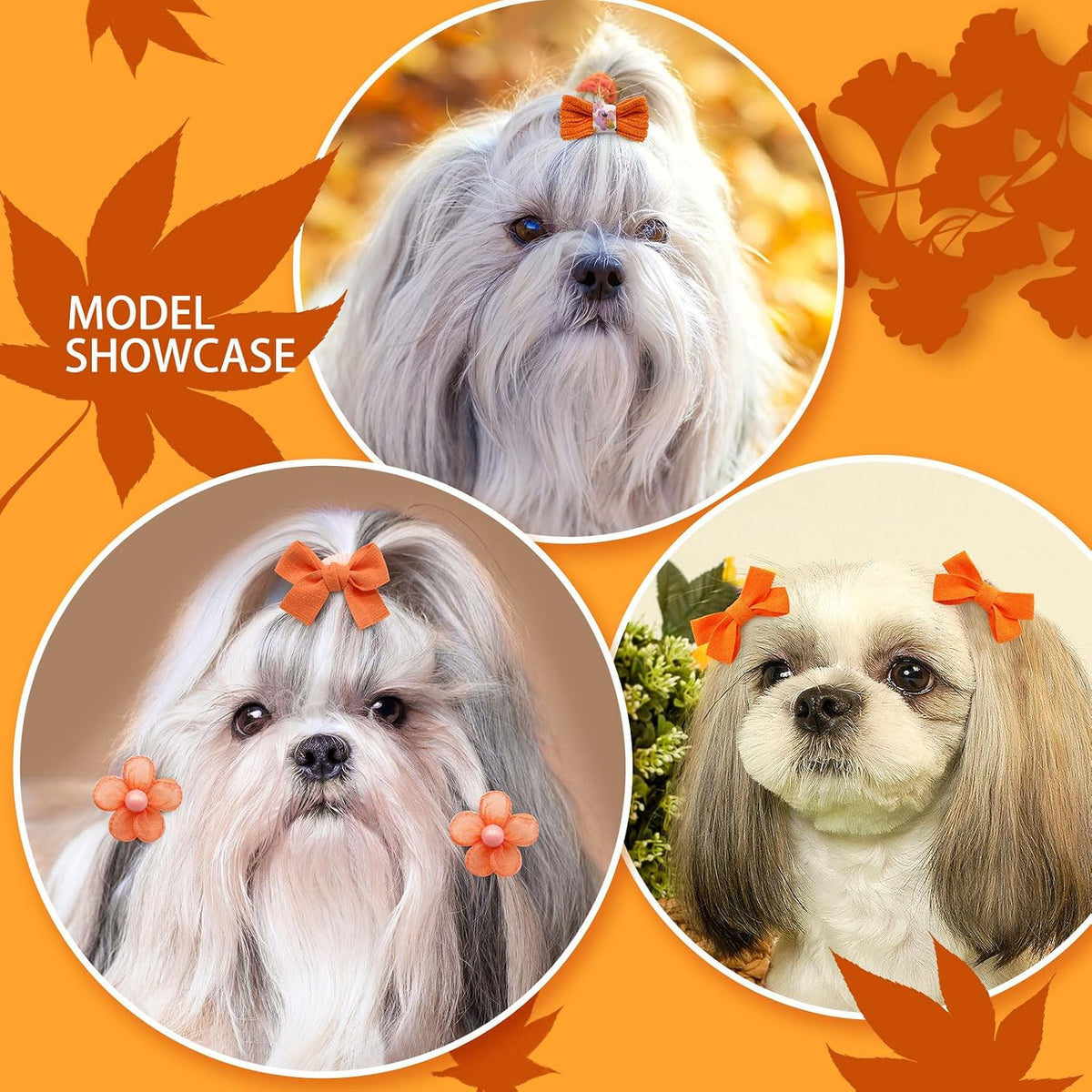 20Pcs Brown Dog Hair Bows with Rubber Bands for Small Medium Dogs – Essentials for Dogs - Orange-A326 - image 2