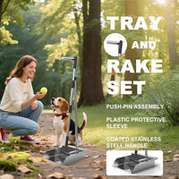 Heavy Duty Metal Pooper Scooper, Dog Pooper Scooper for Large Medium Dogs Long Handle Stainless Tray and Rake Set，Extremely Durable Metal Stainless Steel Dustpan for Indoor Outdoor Cleaning 。