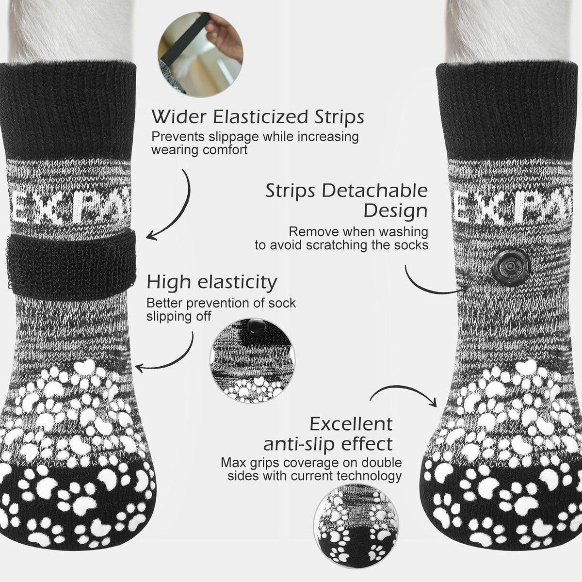 Anti Slip Dog Socks to Prevent Licking Paws - Medium (4 Count) / Dark Grey - image 2
