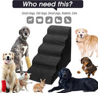 Dog Stairs&Steps for High Beds Up to 28'', 5-Step Dog Ramp for Small Medium Dogs with Washable Cover, Pet Steps for Cats to Get on Couch and Sofa, Durable Foam Ladders, 24.4" Tall, Black