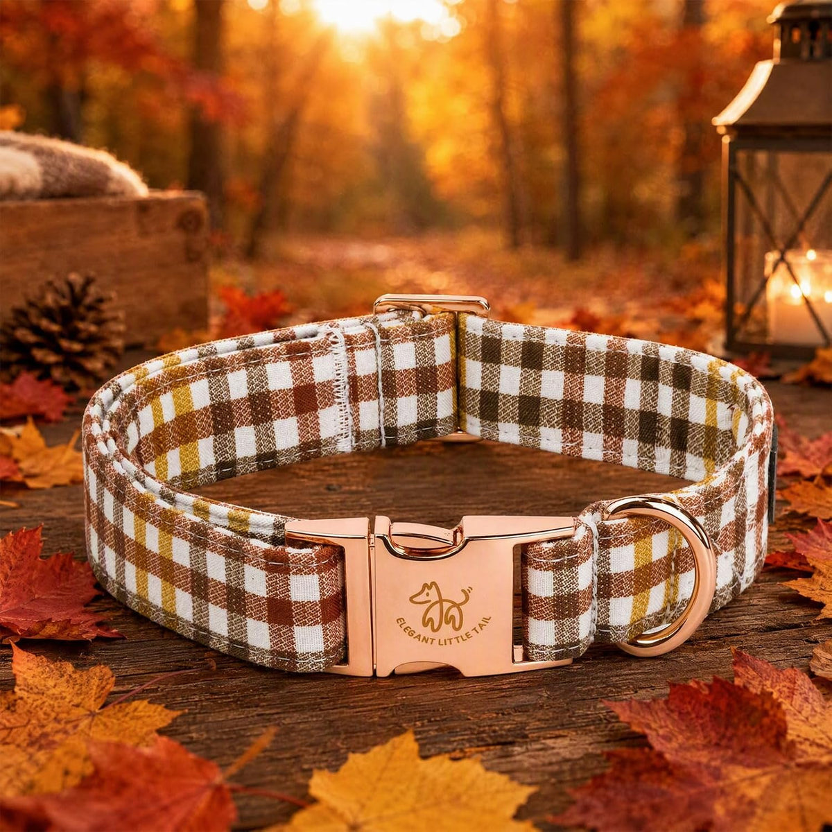 Elegant little tail Fall Dog Collar - Yellow Plaid / Medium (Pack of 1) - image 4