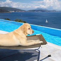 Veehoo Elevated Dog Bed for Outdoor, Cooling Waterproof Raised Dog Cots Beds for Large Dogs, Curved Off Ground Pet Hammock Cot Lifted for Outside, up to 85lbs, White Legs, Brown 42"