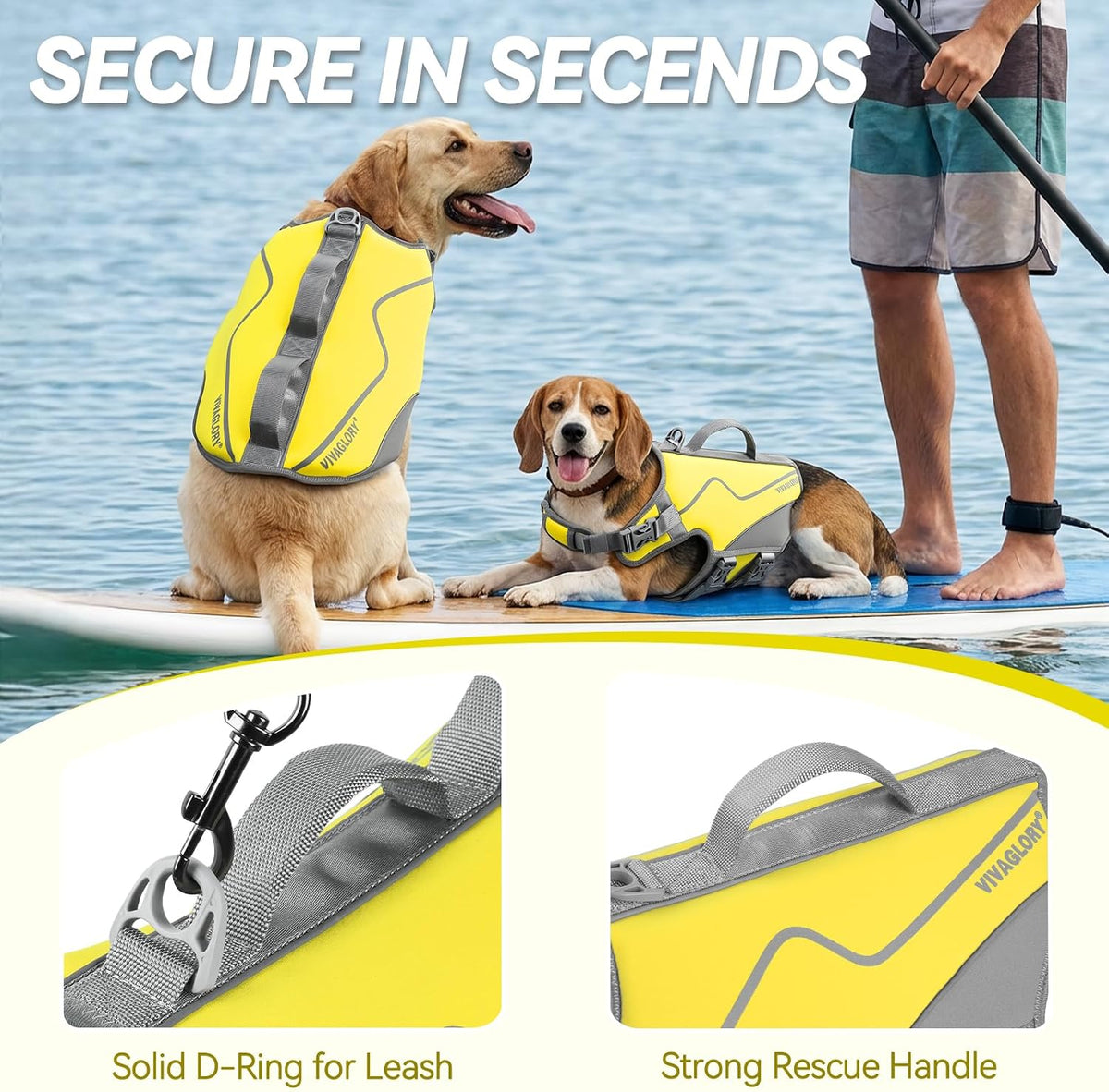 VIVAGLORY Dog Life Vest Neoprene Dog Swim Vest, M - Alpha Yellow / XS: 16-20in (Ribcage Girth) - image 4