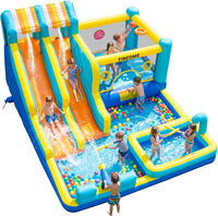 FINCOME 10 in 1 inflatable bounce house with double water slides, climbing wall and splash pool - view 2