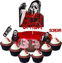 Zhuoweism Halloween horror Happy Birthday glitter cake topper on bamboo stick - view 3