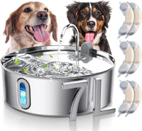 7L/236oz Stainless Steel Dog Water Fountain for Large Dogs & Cats – Essentials for Dogs - Silver / Water Fountain + 6 Filter + 6 Sponge