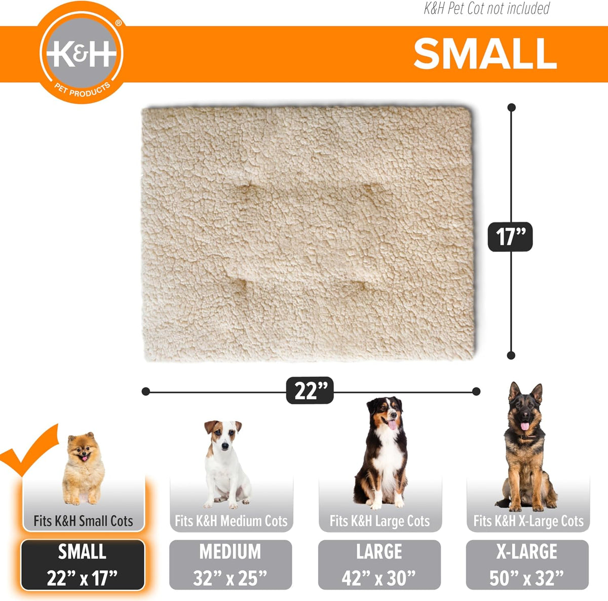 K&H Elevated Dog Bed Pet Cot Pad, X-Large 50x32 Tan – Essentials for Dogs - Small (17 in x 22 in) - image 4