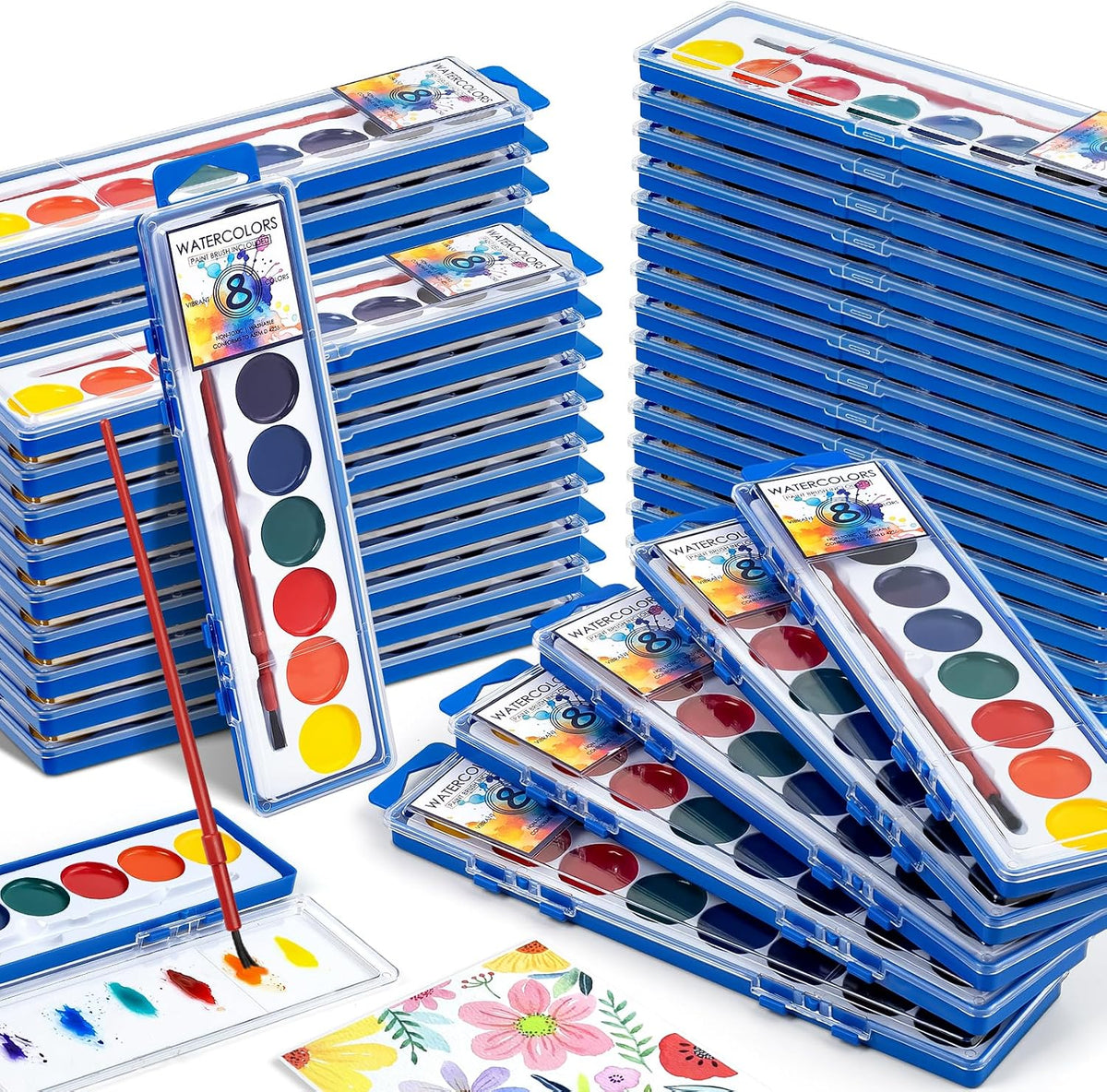 Jyusmile 36-pack washable watercolor paint set with 8 colors and a brush in each box - view 2