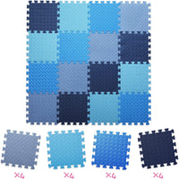 16 Tiles Foam Play Mat, Soft & Safe EVA Foam Mats for Floor - Dark Blue/Gray Blue/Light Blue/Blue - image 2