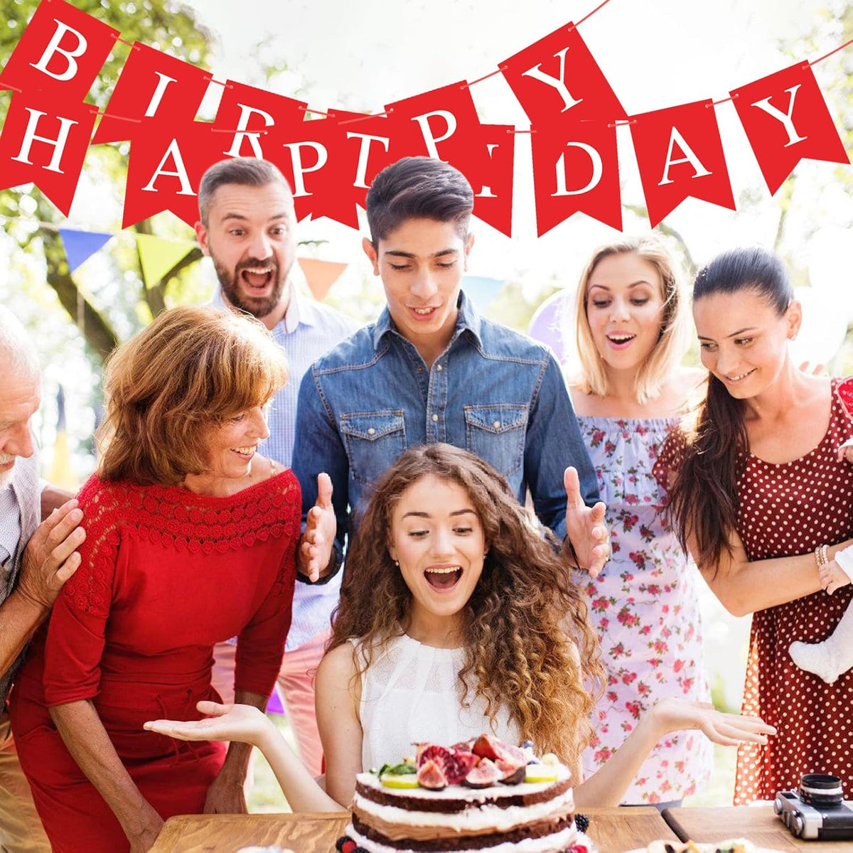 Orange Happy Birthday Banner Birthday Sign for Backdrop Happy - Red - image 4