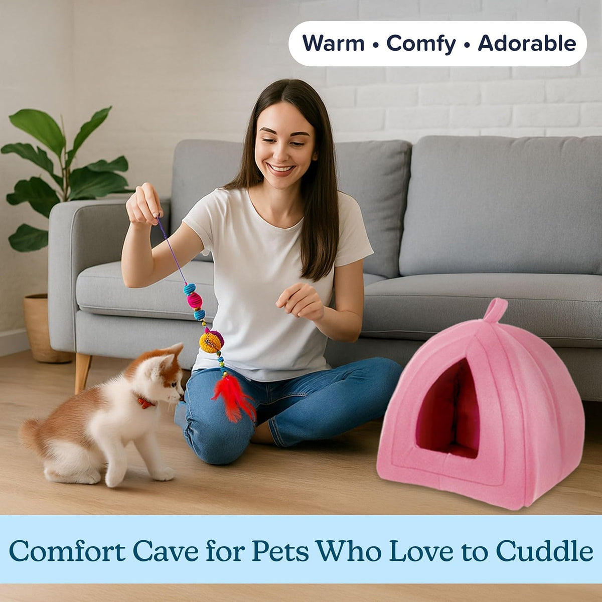 PETMAKER Cat House Indoor Bed with Removable Foam Cushion - Pink / Normal - image 4