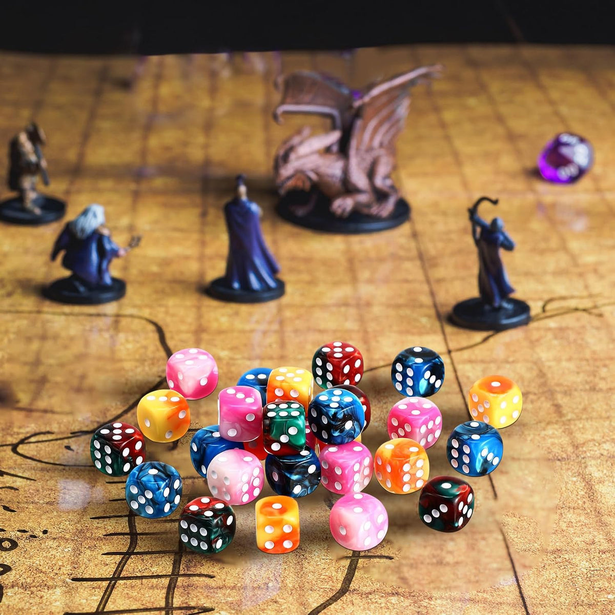 Foilswirl 144-piece 12mm mini dice set in brown, dark red, blue and gray with storage boxes - view 16