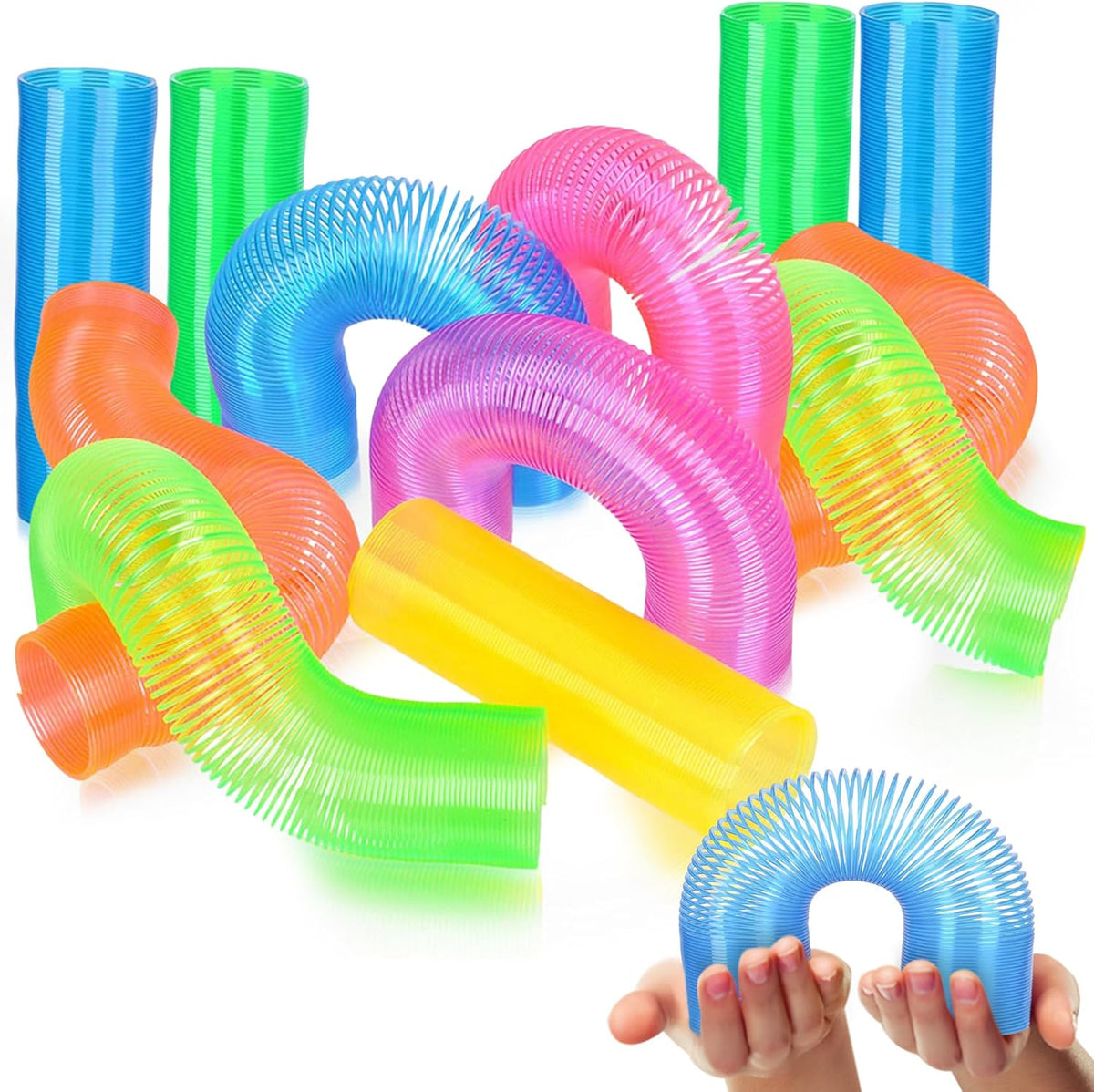 ArtCreativity mini coil spring toys, 12 pack of 4 inch neon plastic springs