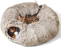 Cat Tunnel with Cat Bed for Indoor Cats - BROWN