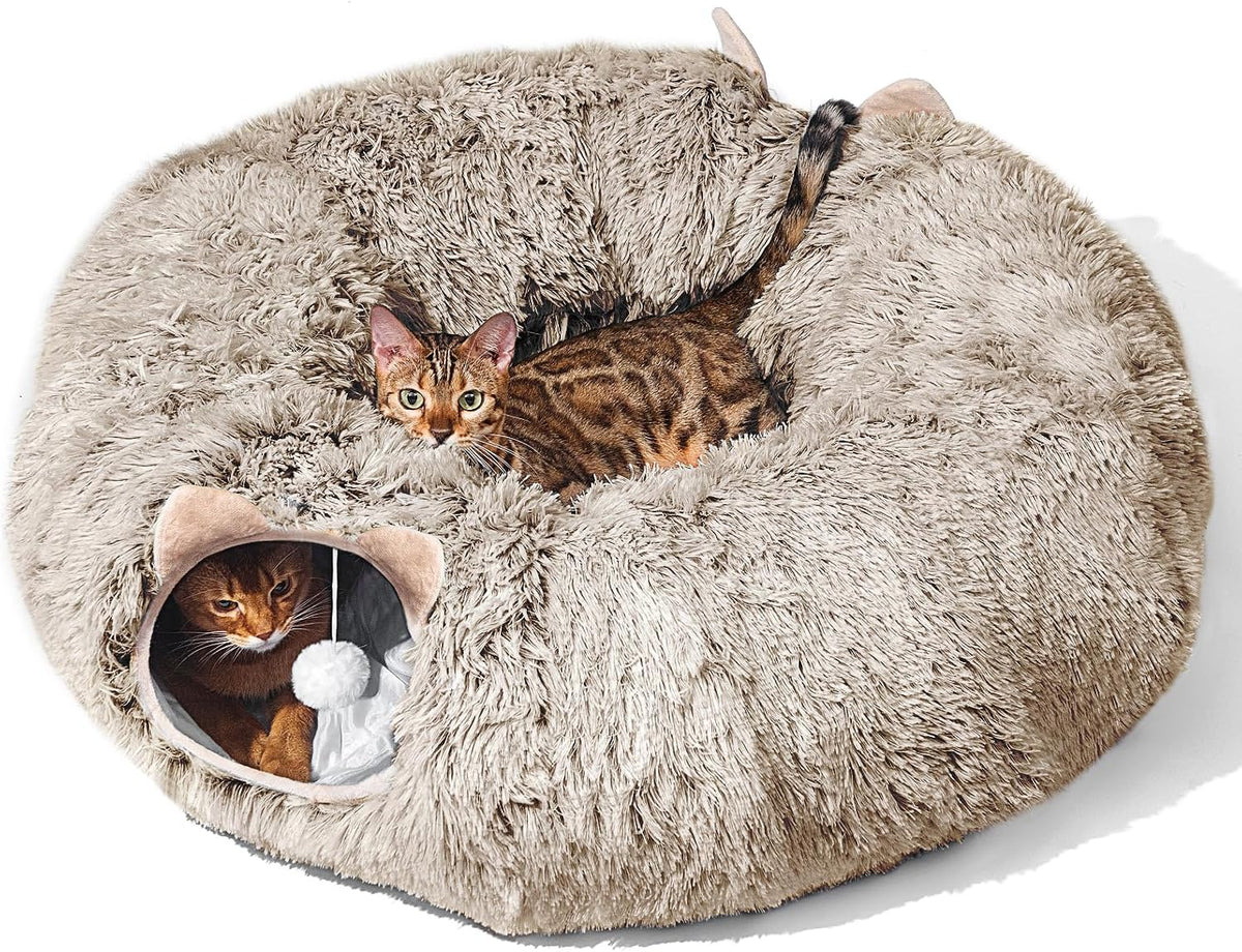 Cat Tunnel with Cat Bed for Indoor Cats - BROWN