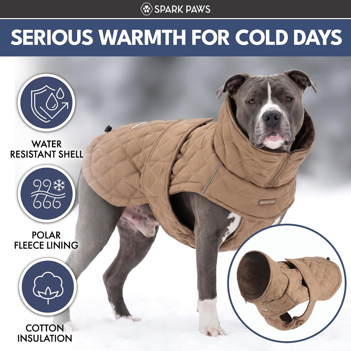Spark Paws Quilted Dog Winter Coat - Brown / Small - image 2