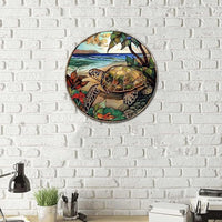 Lygond Metal Sign Tin Sign Circular Stained Glass Turtle Decor Outdoor for Yard 8×8 Inches