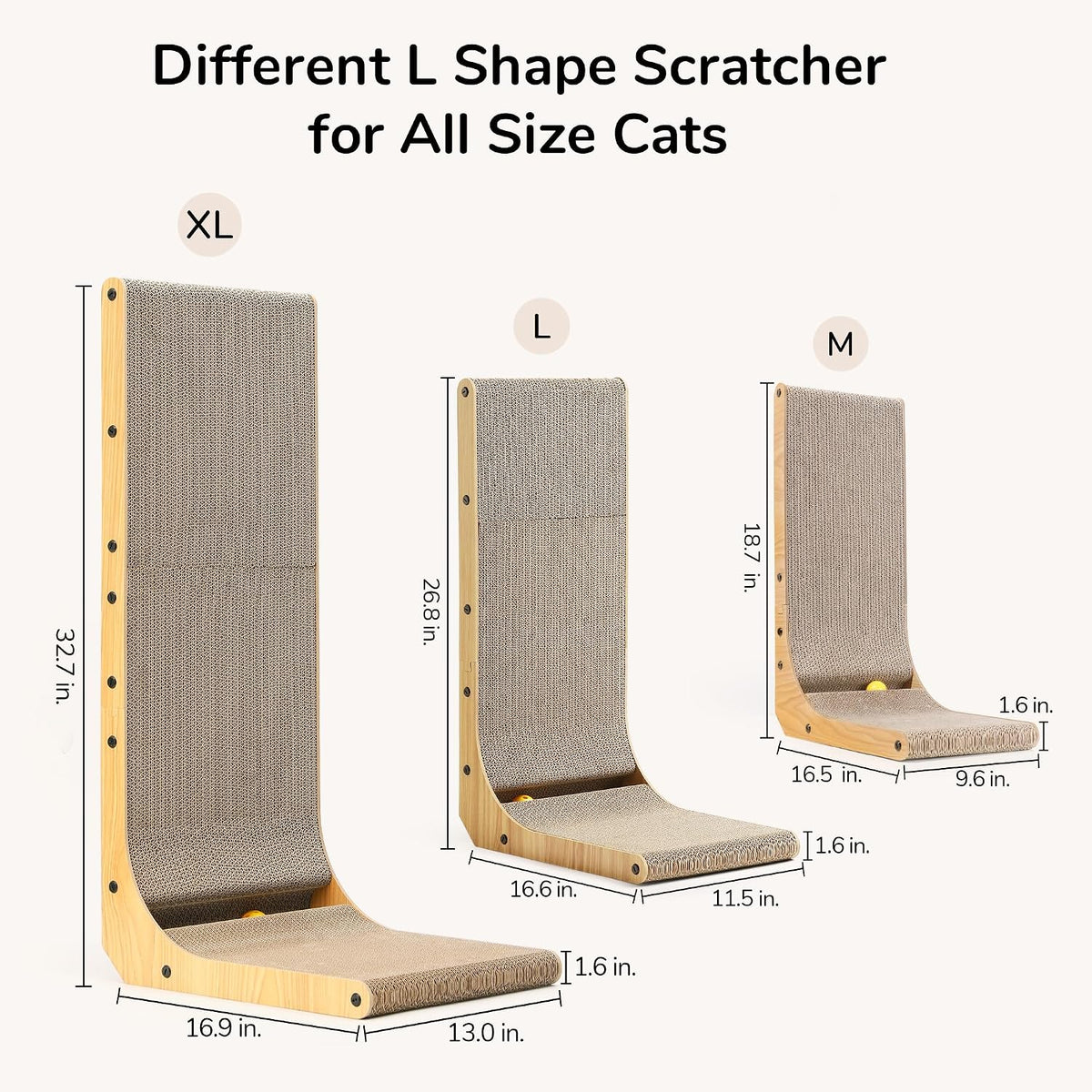 FUKUMARU Cat Scratcher, 26.8 Inch L Shaped Cat Scratch Pad for Indoor Cats – Essentials for Cats - 1 Pack 32.7 in Wood Color - image 4